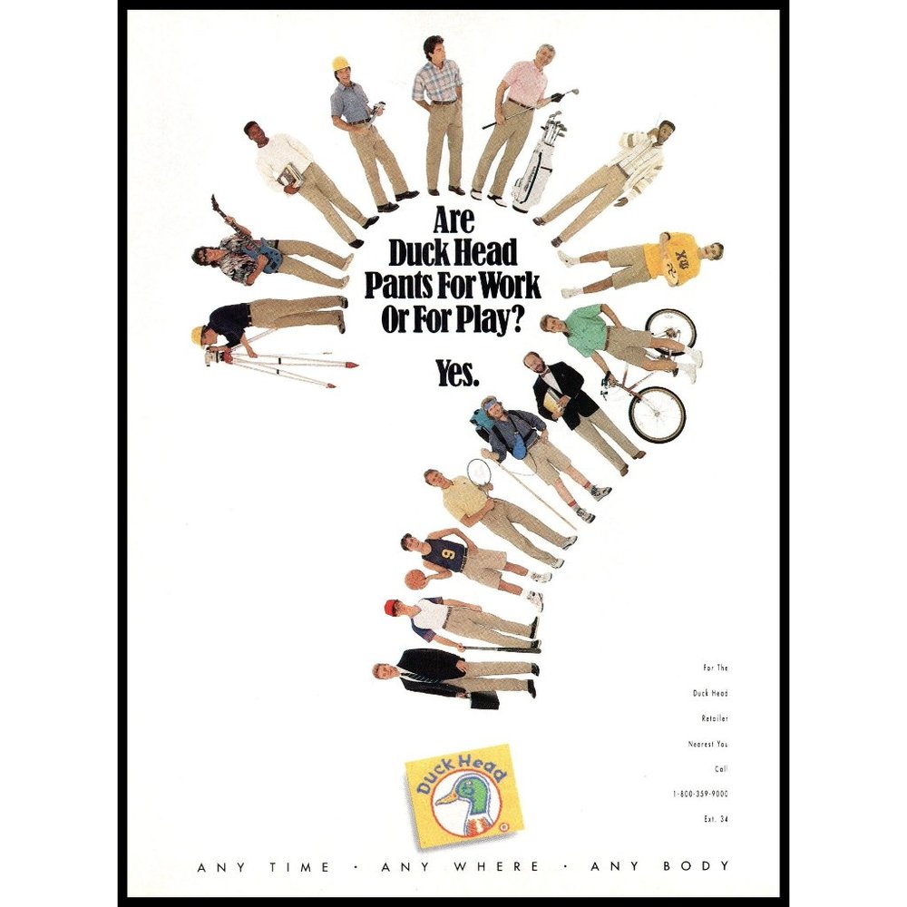 1991 Duckhead Khakis Chinos Pants Vintage Print Ad 90s Fashion Wall Art Photo